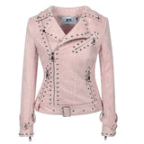Leather Biker Coat Golden Leather Jacket Women Pu Jackets Rivet Punk Jacket