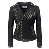 Leather Biker Coat Golden Leather Jacket Women Pu Jackets Rivet Punk Jacket