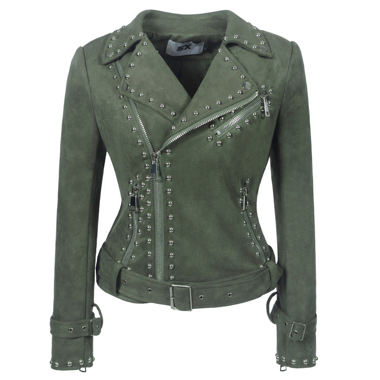 Leather Biker Coat Golden Leather Jacket Women Pu Jackets Rivet Punk Jacket