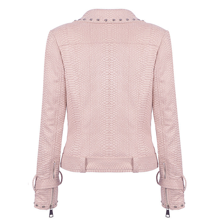 Leather Biker Coat Golden Leather Jacket Women Pu Jackets Fashion Rivet Lapel Zipper Jacket Coat