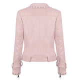 Leather Biker Coat Golden Leather Jacket Women Pu Jackets Fashion Rivet Lapel Zipper Jacket Coat