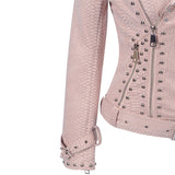 Leather Biker Coat Golden Leather Jacket Women Pu Jackets Fashion Rivet Lapel Zipper Jacket Coat