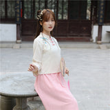 Chinese Traditional Dress Fresh and Elegant Daily Cheongsam Waist-High Ruqun Flower Embroidery