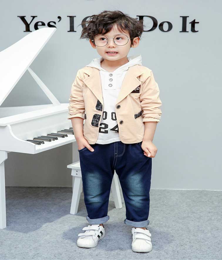 Children Boy Co Ord Autumn Coat T-shirt Pants 3 Piece Set
