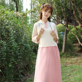 Chinese Traditional Dress Fresh and Elegant Daily Cheongsam Waist-High Ruqun Flower Embroidery