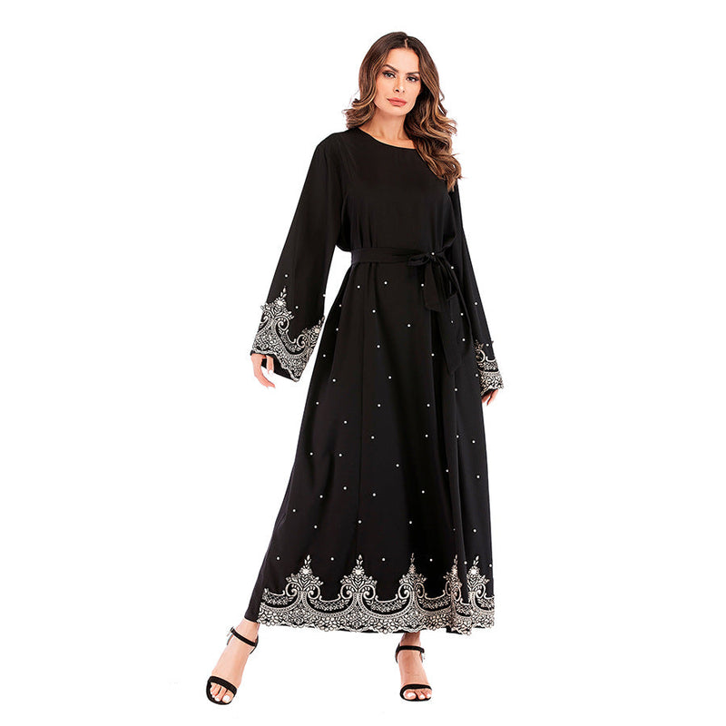 Muslim Women Stylish Kashibo Abaya Muslim Ladies Long Gown Islamic Clothing Jilbab Jalabiya Embroidered Bead Long Sleeve Dress for Women