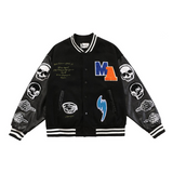 Skeleton Varsity Jacket Autumn and Winter Hip Hop Skull Embroidered Jacket Men's Loose