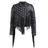 Leather Biker Coat God Leather Jacket Women Pu Jackets Tassel Coat Short Lapel Zipper Motorcycle Clothing