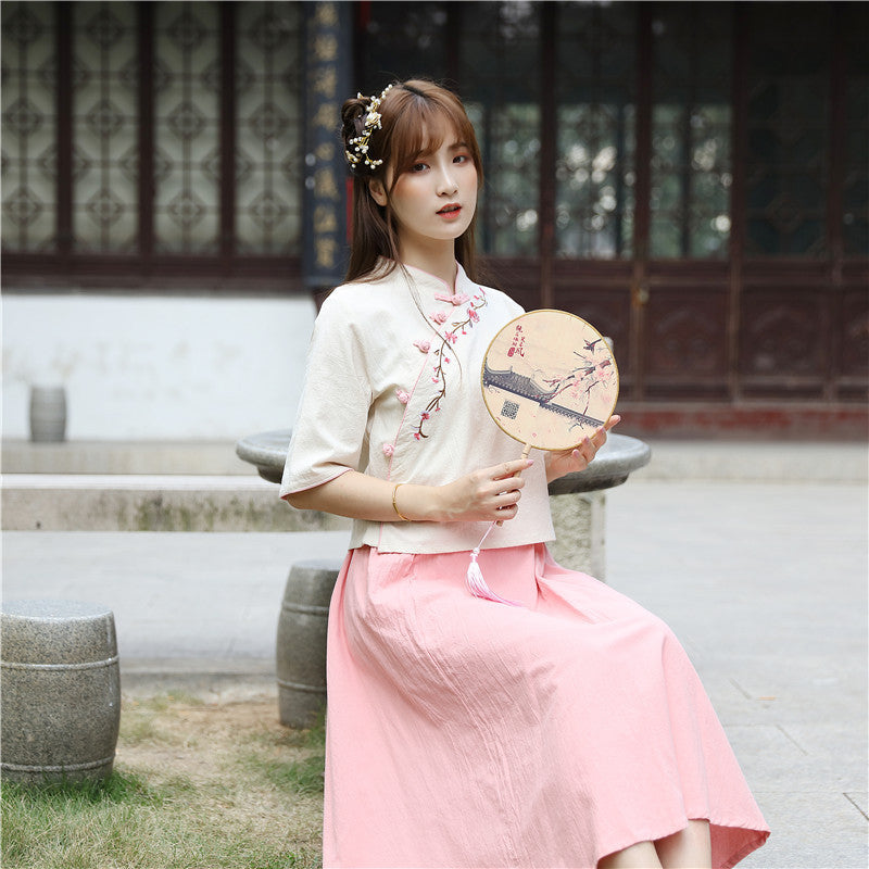 Chinese Traditional Dress Jacket and Dress Ancient Costume Fresh and Elegant Daily Suit