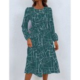 Nina Parker Graffiti Dress Fashion Lace-up Waist-Controlled Long Sleeves Dress