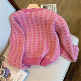 Preppy aesthetic sweater Plaid knitted cardigan women's spring coat