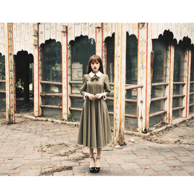 Spring Retro Mid-Length Dress Dress  Cottagecore Academia Fashion Dresses
