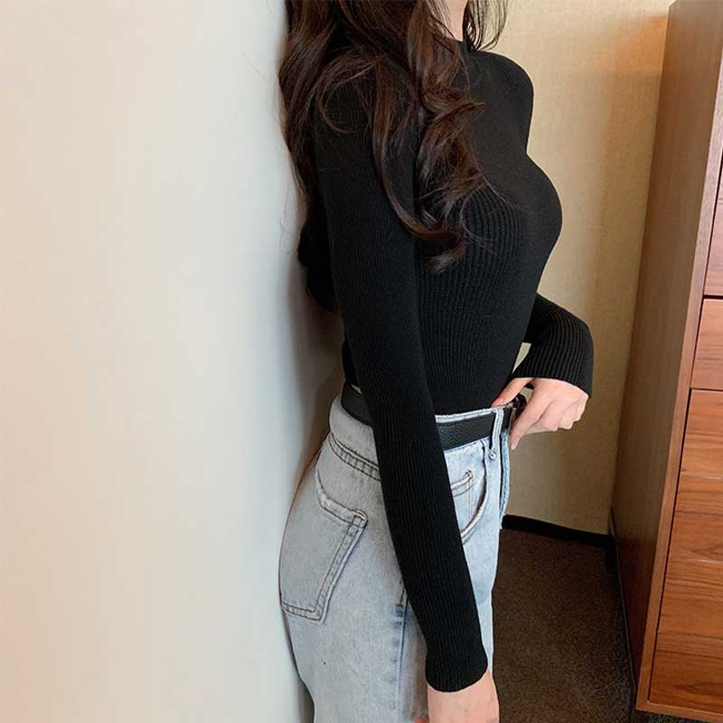 The Rock Turtleneck Tight Mock Neck Sweater Bottoming Shirt Slim Long Sleeve Top Sweater