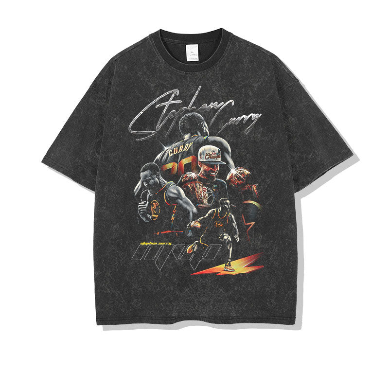 Stephen Curry Shirt Curry Character Print Short Sleeve Heavy Loose round Neck Cotton