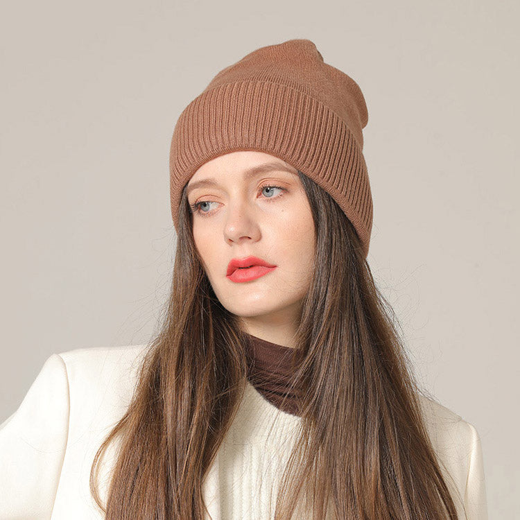 Toboggan Hat Cap Men's and Women's Autumn and Winter Keep Warm Pure Color Knitted Wool