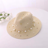 Fedora Golf Hats Pearl Beaded Top Hat Women's Sun-Proof Beach Hat Summer