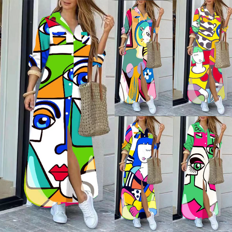 Nina Parker Graffiti Dress Long Sleeve Printed Shirt Dress