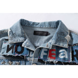 Patchwork Denim Jacket Spring and Autumn Letter Denim Jacket Trendy Punk