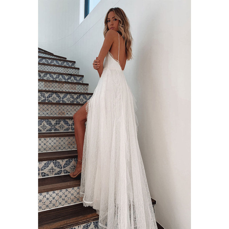 Women Lace Wedding Dress Women's Camisole Gown Split Dress