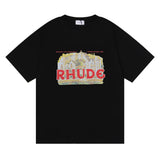 Rhude T Shirt Hip Hop Men's and Women's Loose round Neck Casual Short Sleeve T-shirt