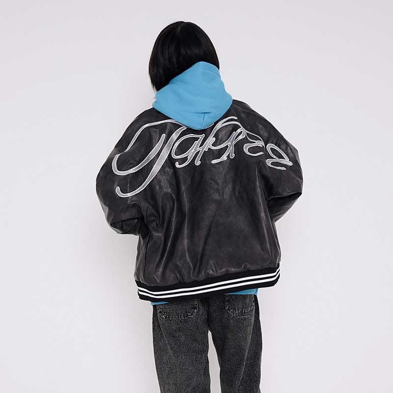 Brown Varsity Jacket Lawfoo Autumn and Winter Men's Retro Alphabet Embroidered Leather Jacket Men's Baseball Jersey