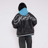 Brown Varsity Jacket Lawfoo Autumn and Winter Men's Retro Alphabet Embroidered Leather Jacket Men's Baseball Jersey