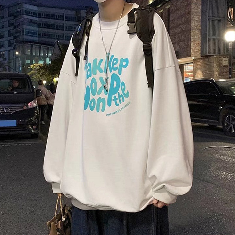 Men Sweatshirts Sweater Men's Loose Long Sleeve Printed Crew Neck Coat