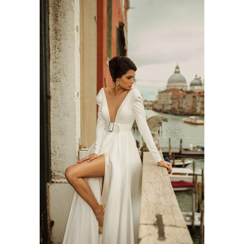 Bridesmaid Dress Vintage Sexy Solid Color Temperament Commute Long Dress White