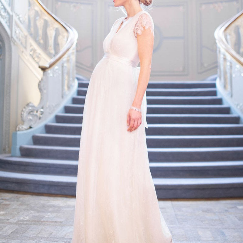Maternity Clothes Dress Beauty Clothing Lace Maternity Ruffle Short Sleeve Long Dress Dress