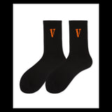 V Lone Socks Letter Large V Orange Socks Men's Skateboard Sports Hip-Hop