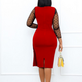 Nina Parker plus Size Dresses Mesh Slim Fit Patchwork Sheath Split Dress