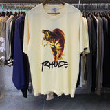 Rhude T Shirt Tiger HD Printed Heavy Weight Cotton Men and Women