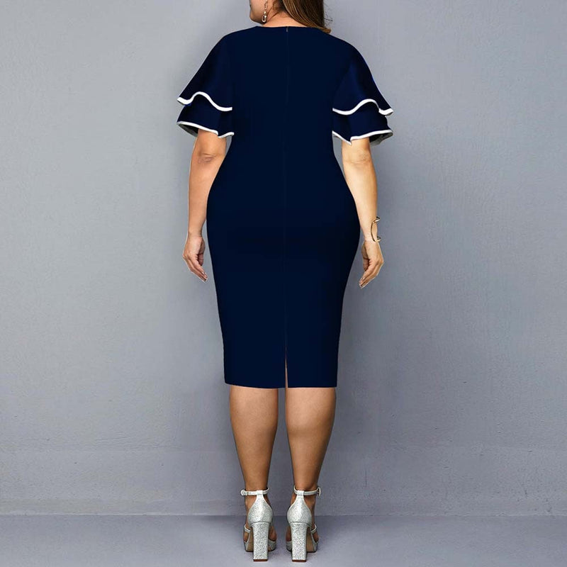 Nina Parker Black Dress Flounced Sleeve plus Size Women's Dress
