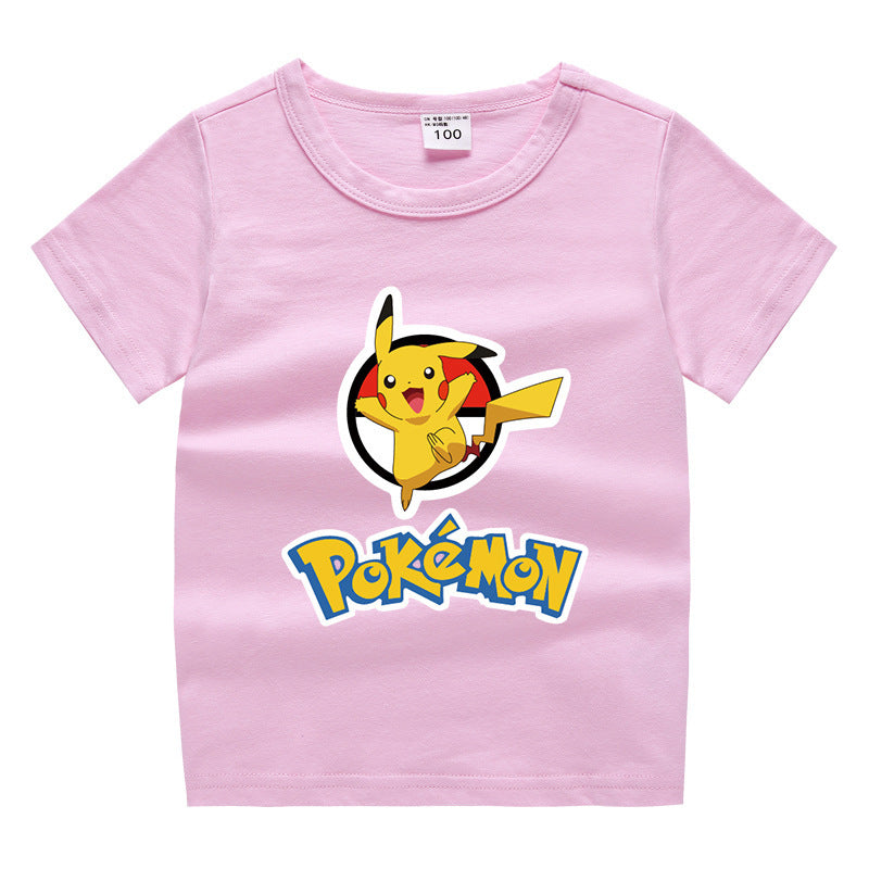 Children Pokemon Pikachu T Shirt Summer Short Sleeve Cotton Leisure Sports