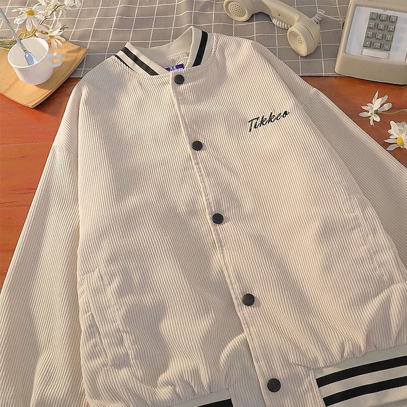 Baggy Jacket Spring and Autumn Embroidered Corduroy Jacket Men's Loose