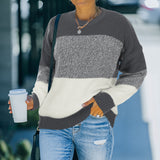 Women Fall Outfits Autumn and Winter Knitting Stitching Loose Contrast Color Sweater Women