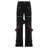 Julia Fox Low Rise Trousers Women's Five-Pointed Star Printed Jeans Pocket