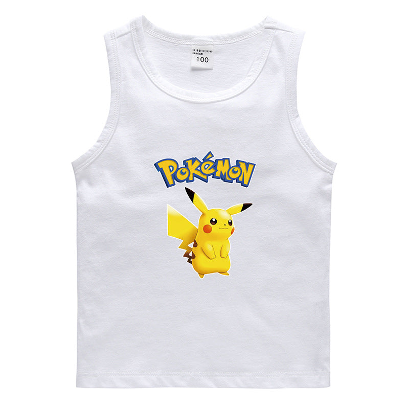 Children Pokemon Pikachu T Shirt Cotton Leisure Sweat Absorption Solid Color