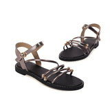 Flat Dress Sandals Summer Square Heel Solid Color Buckle Hollow Thin Strap Sandals