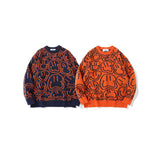 Mens Fall Outfits Smiley Face Jacquard Knitted Sweater Men's Loose Street Couple Casual Top
