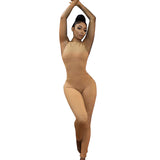 Summer Solid Color Sleeveless High Collar Sexy Tight Jumpsuit