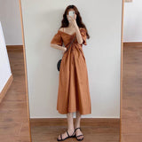 Burnt Orange Dress Summer Niche Salt Sweet Dress Women's Platycodon Grandiflorum Fried Street Fairy Design off-the-Shoulder Dress