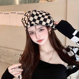 Check Beret Hat Black-White Checker Board a Little Cloud Cap