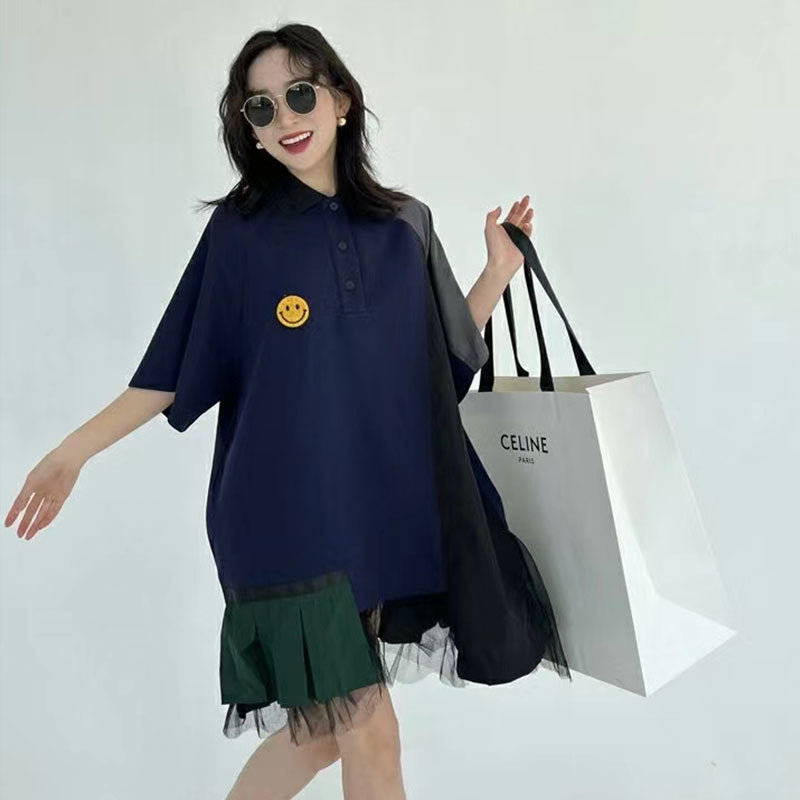 Smiley Face T Shirt Polo Collar T-shirt