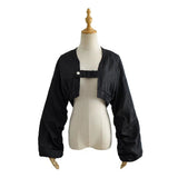 Women Fall Fall Two-Color Jacket Coat Sleeve Pleated Loose Top