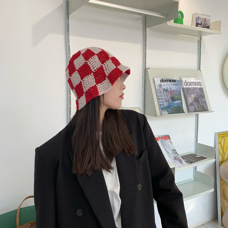 Check Beret Hat Loose Plaid Bucket Hat Women's Casual