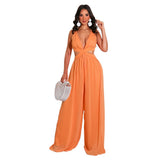 Burnt Orange Dress Solid Color Casual Loose Chiffon Women's Jumpsuit