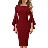 Cocktail Attire for Women Sexy Slim-Fit Ruffle Sleeve Sheath Dress