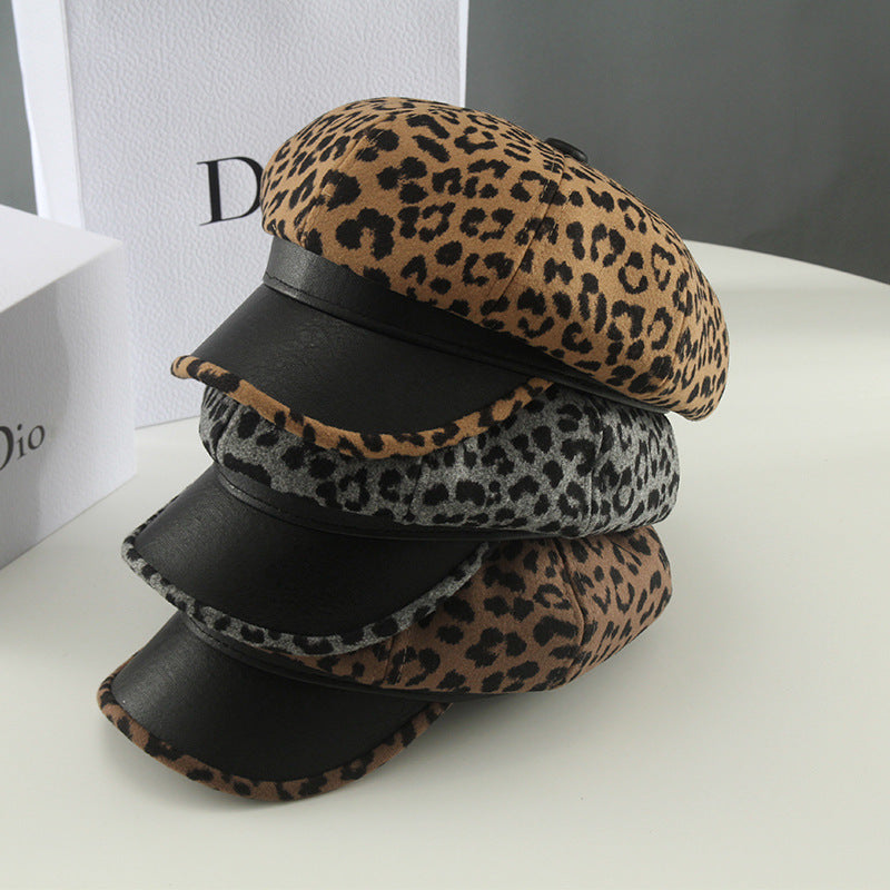 Leopard Fur Hat Beret Vintage Leopard Print Painter Cap