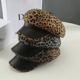 Leopard Fur Hat Beret Vintage Leopard Print Painter Cap